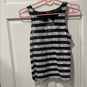 Express Black and White Lace Striped Tank Top